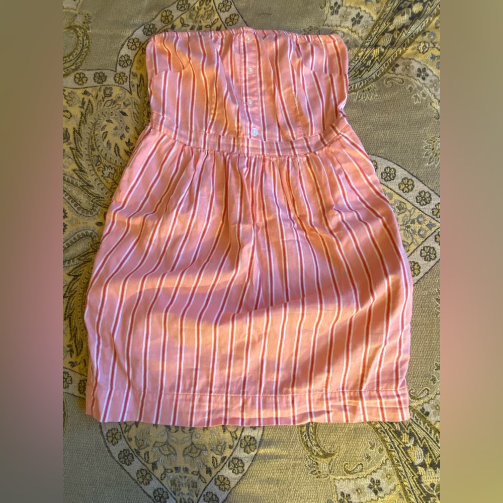 Silence + Noise Vertical Stripe Strapless Mini Dress Salmon 🍣 & Orange 🍊